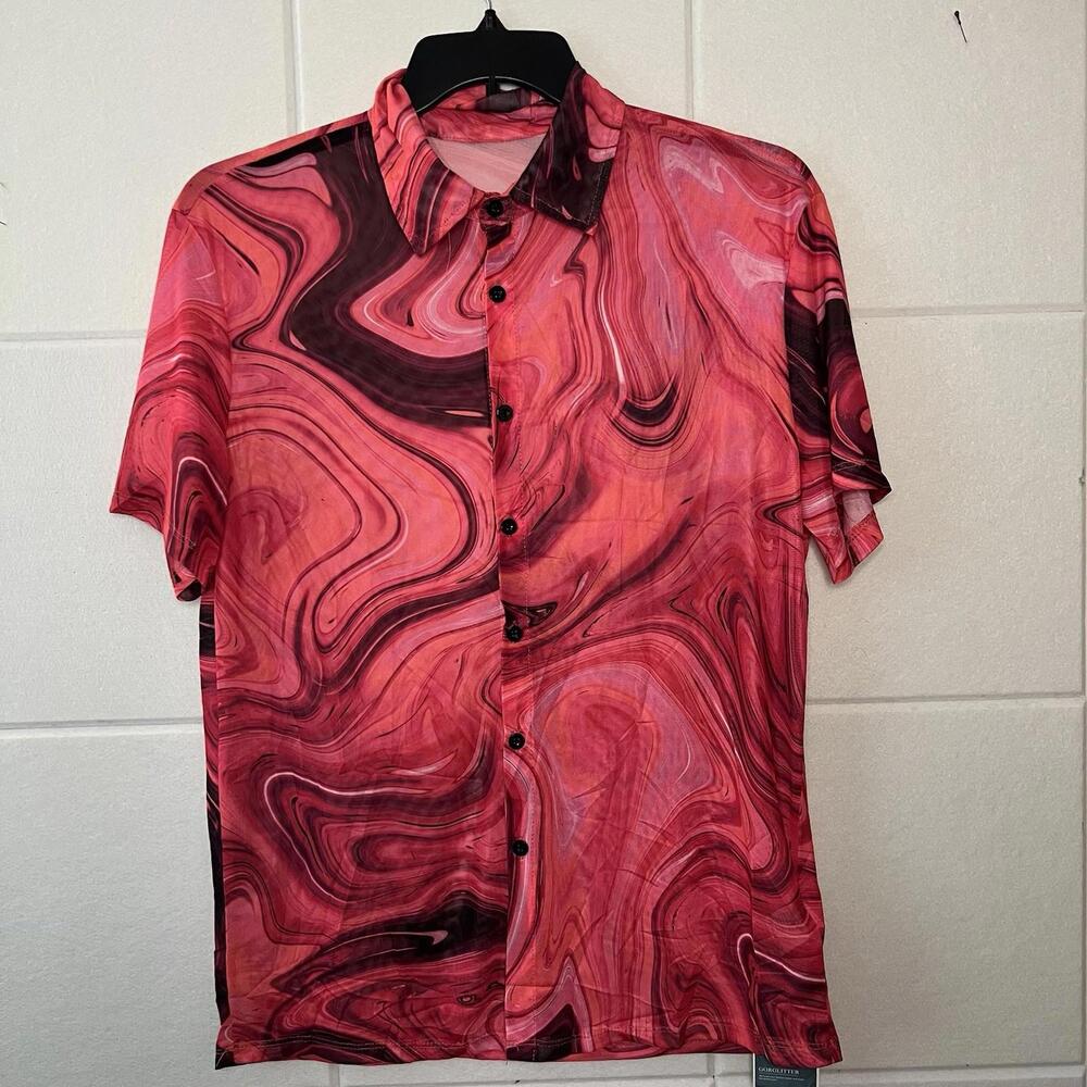 Men’s Casual Button Down Shirt Lightweight Medium Short Sleev Multicolor Hot Red